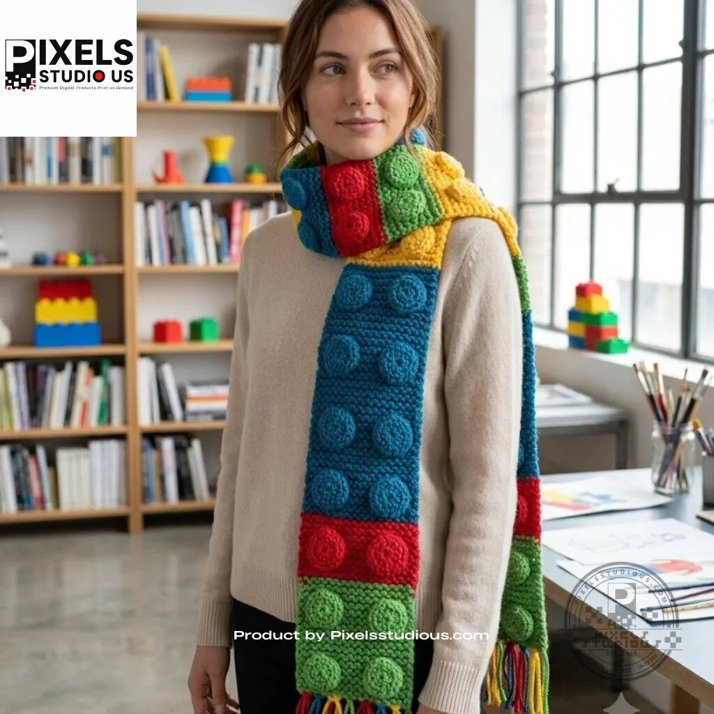 Knitting Lego Building Blocks Scarf 7 Knitting Lego Building Blocks Scarf 3D shirt or sports jersey with all-over print design