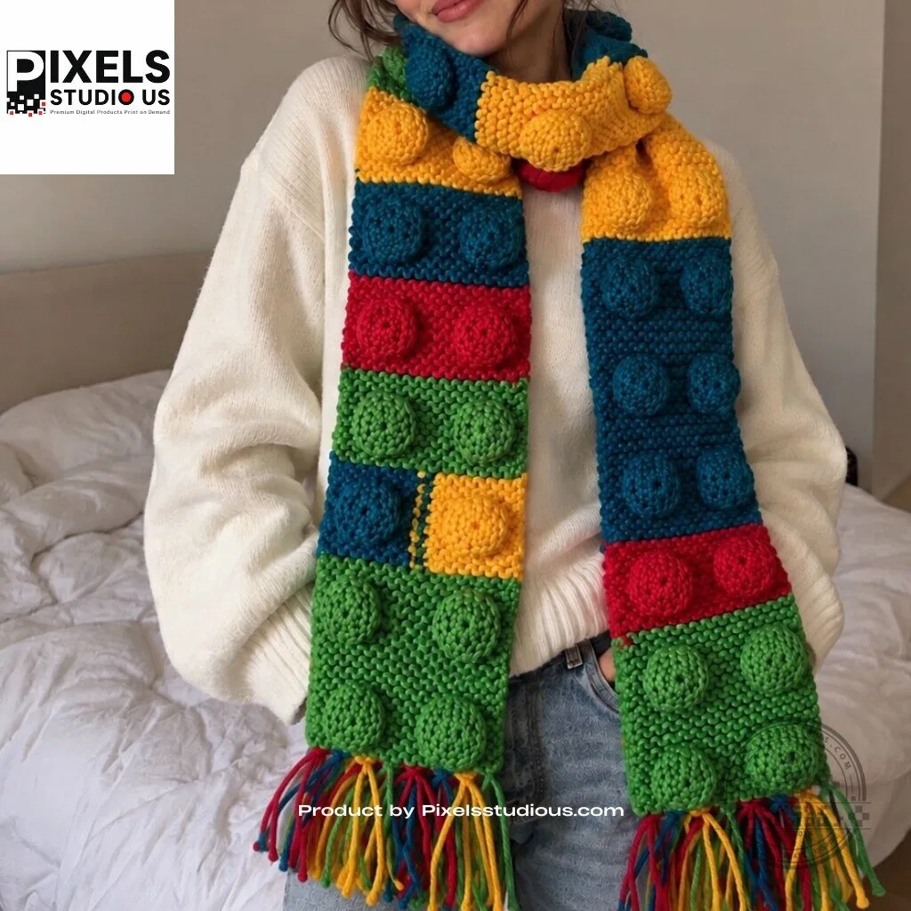 Knitting Lego Building Blocks Scarf 8 Knitting Lego Building Blocks Scarf 3D shirt or sports jersey with all-over print design