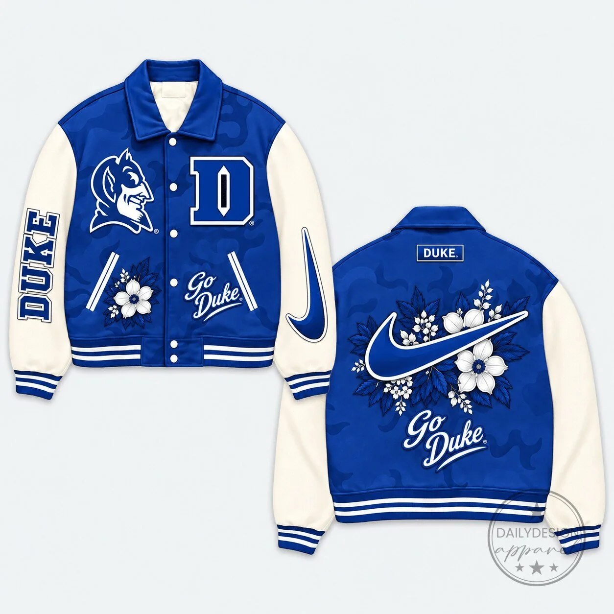 Duke Blue Devils Go Duke Floral Design Premium Varsity Jacket