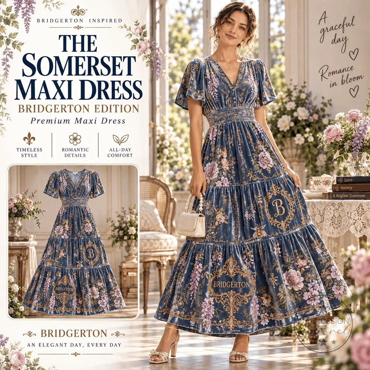 Bridgerton Inspired Somerset Edition Premium Velvet Maxi Dress for Women