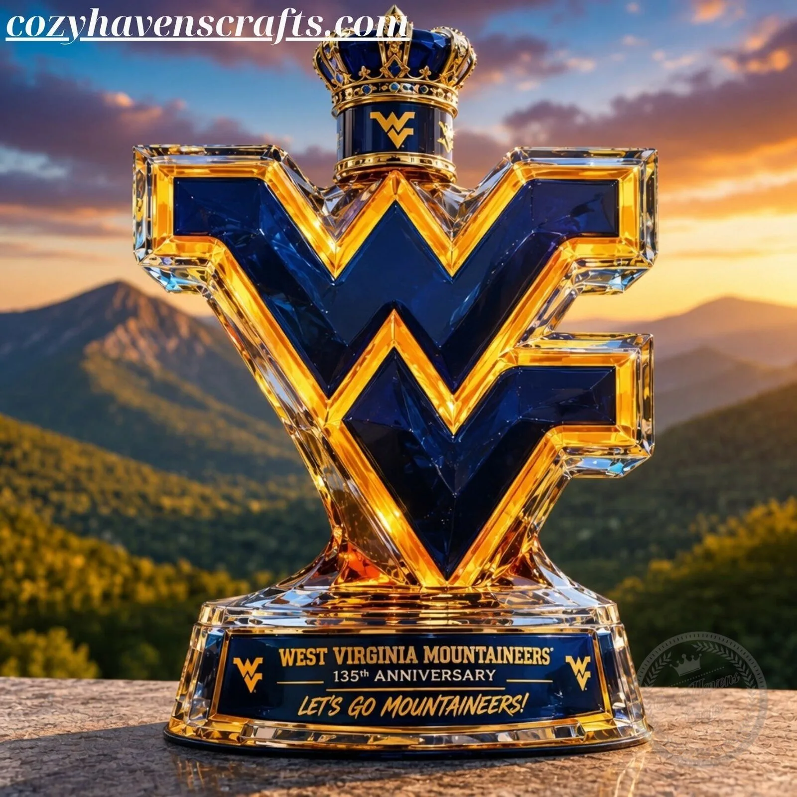 West Virginia Mountaineers 135th Anniversary WV Logo Glass Whiskey Decanter
