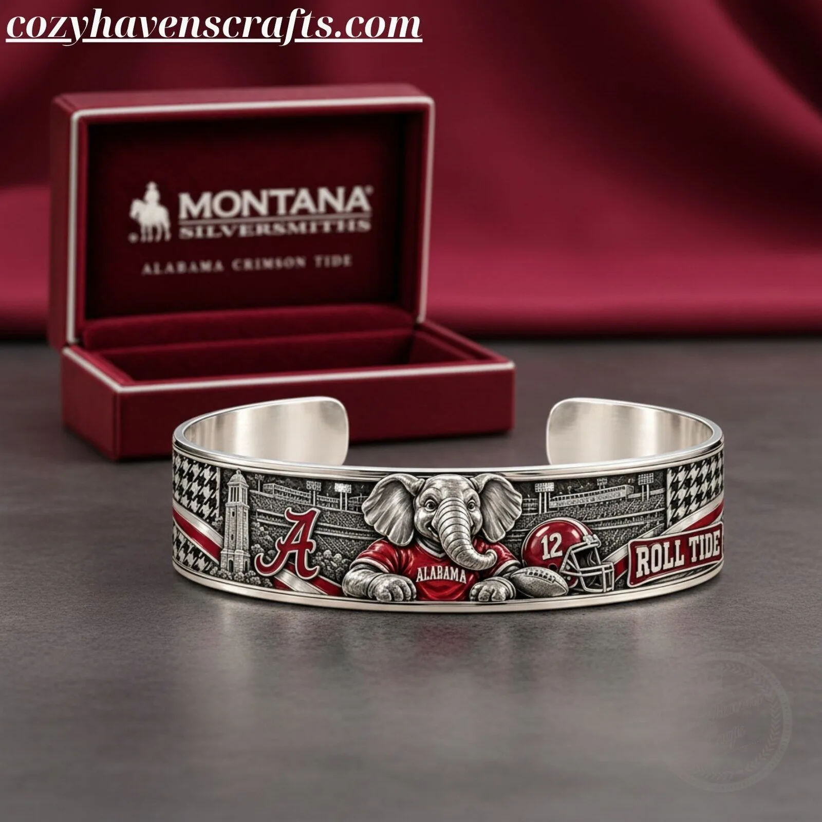 Alabama Crimson Tide Silver Cuff Bracelet