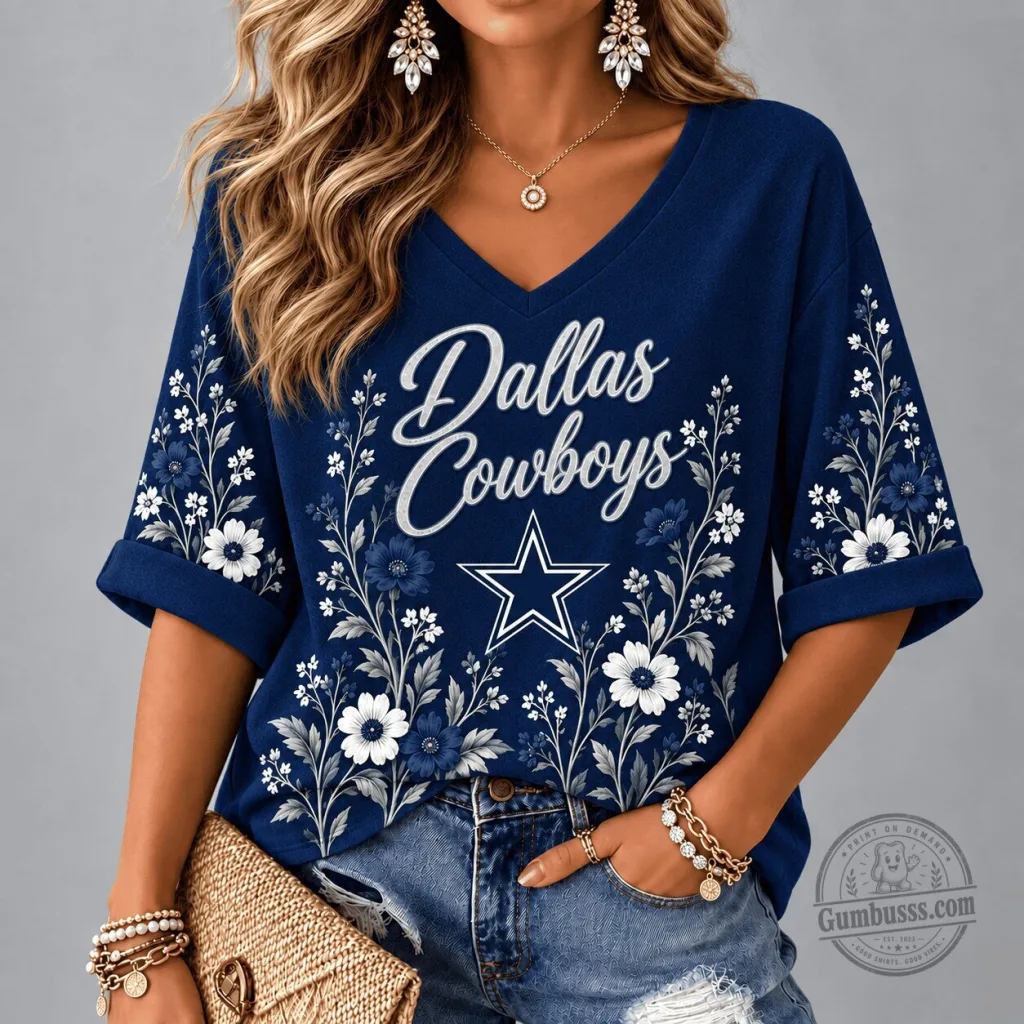 Dallas Cowboys Floral Garden V-Neck T-Shirt for Women Dallas Cowboys Floral Garden V-Neck T-Shirt for Women