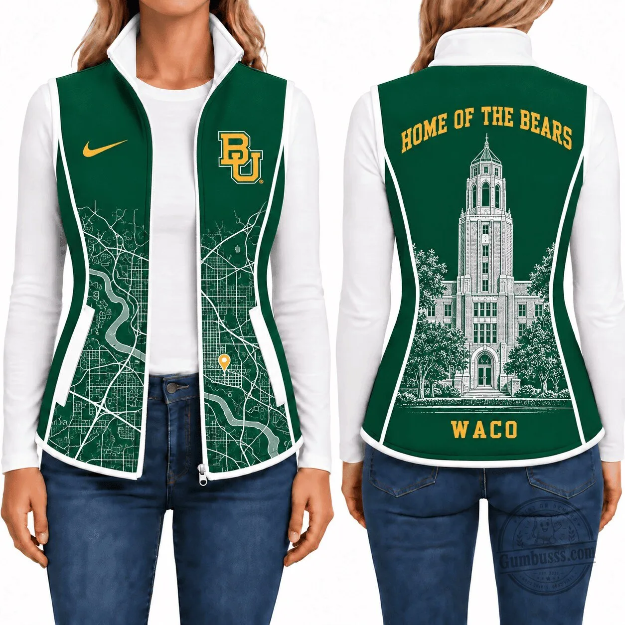Baylor Bears University Waco Texas Map Women's Sleeveless Fleece Jacket 1 Baylor Bears University Waco Texas Map Women