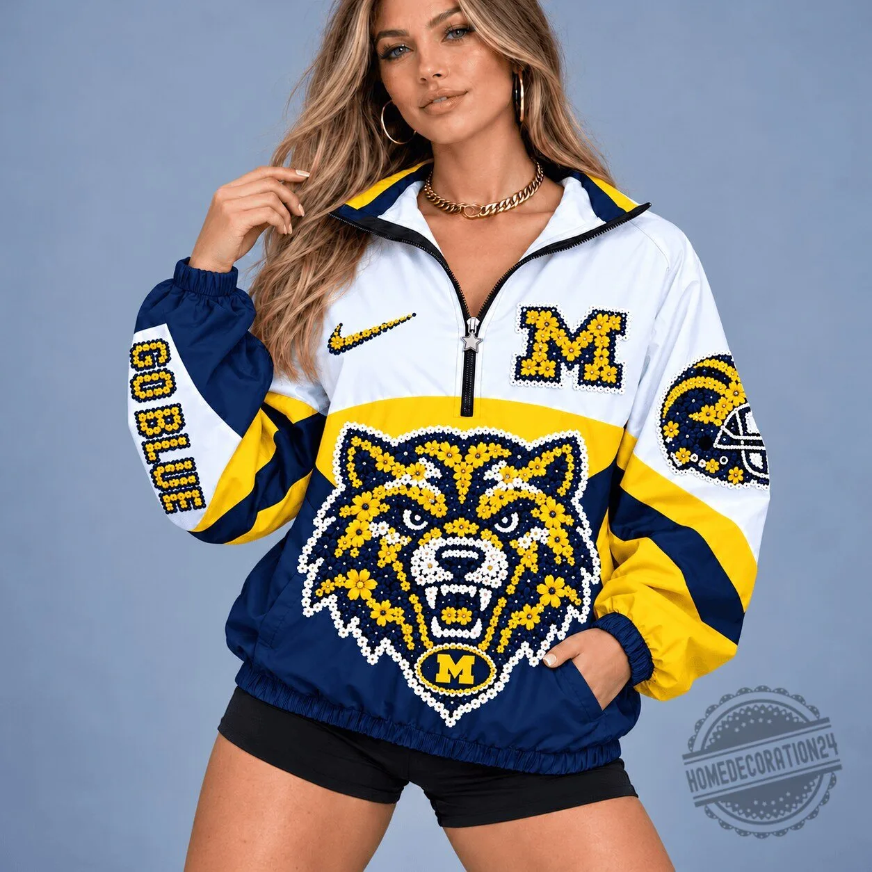 Michigan Wolverines Floral Mascot Heritage Half-Zip Windbreaker Jacket