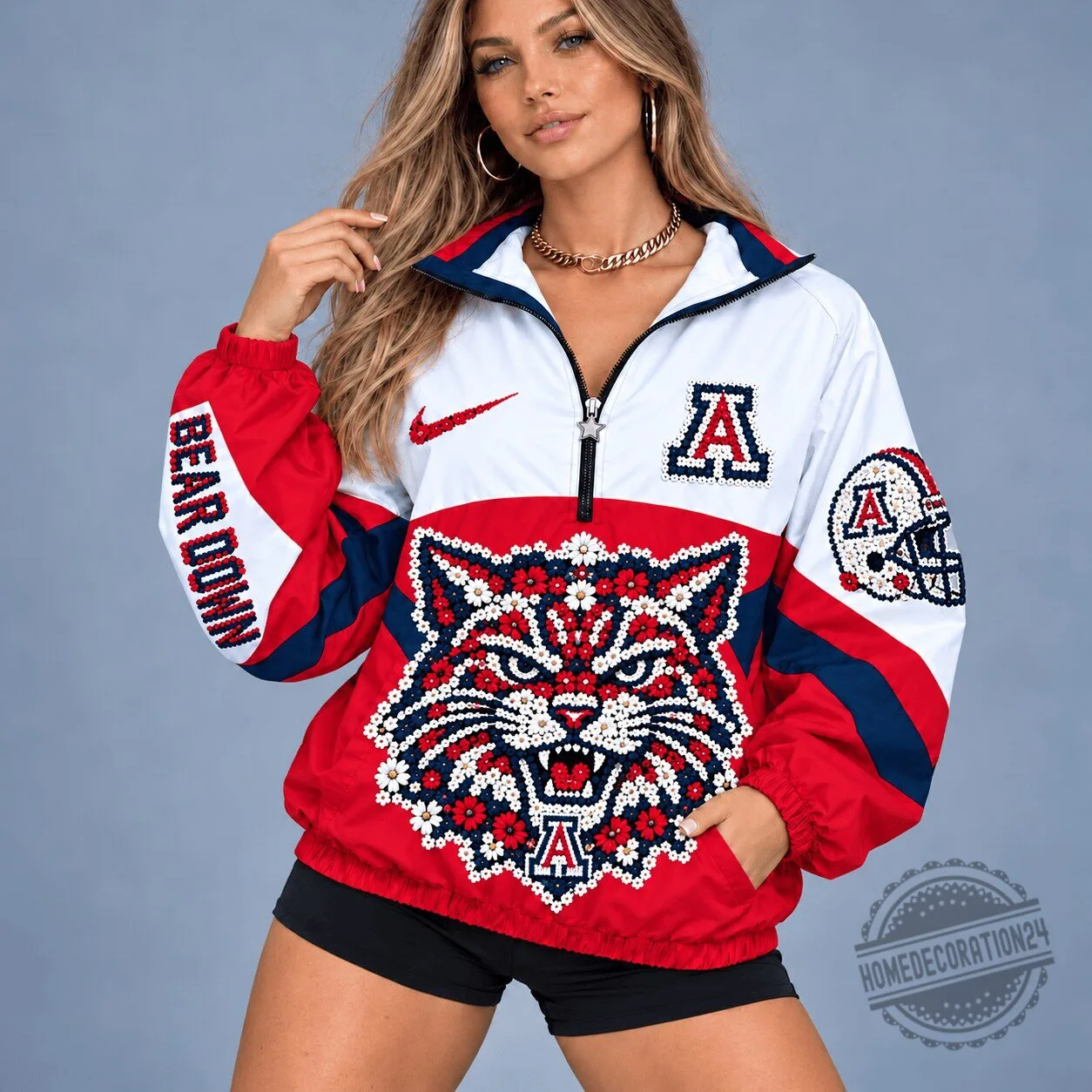 Arizona Wildcats NCAA Floral Mascot Heritage V-Neck Zipper Jacket