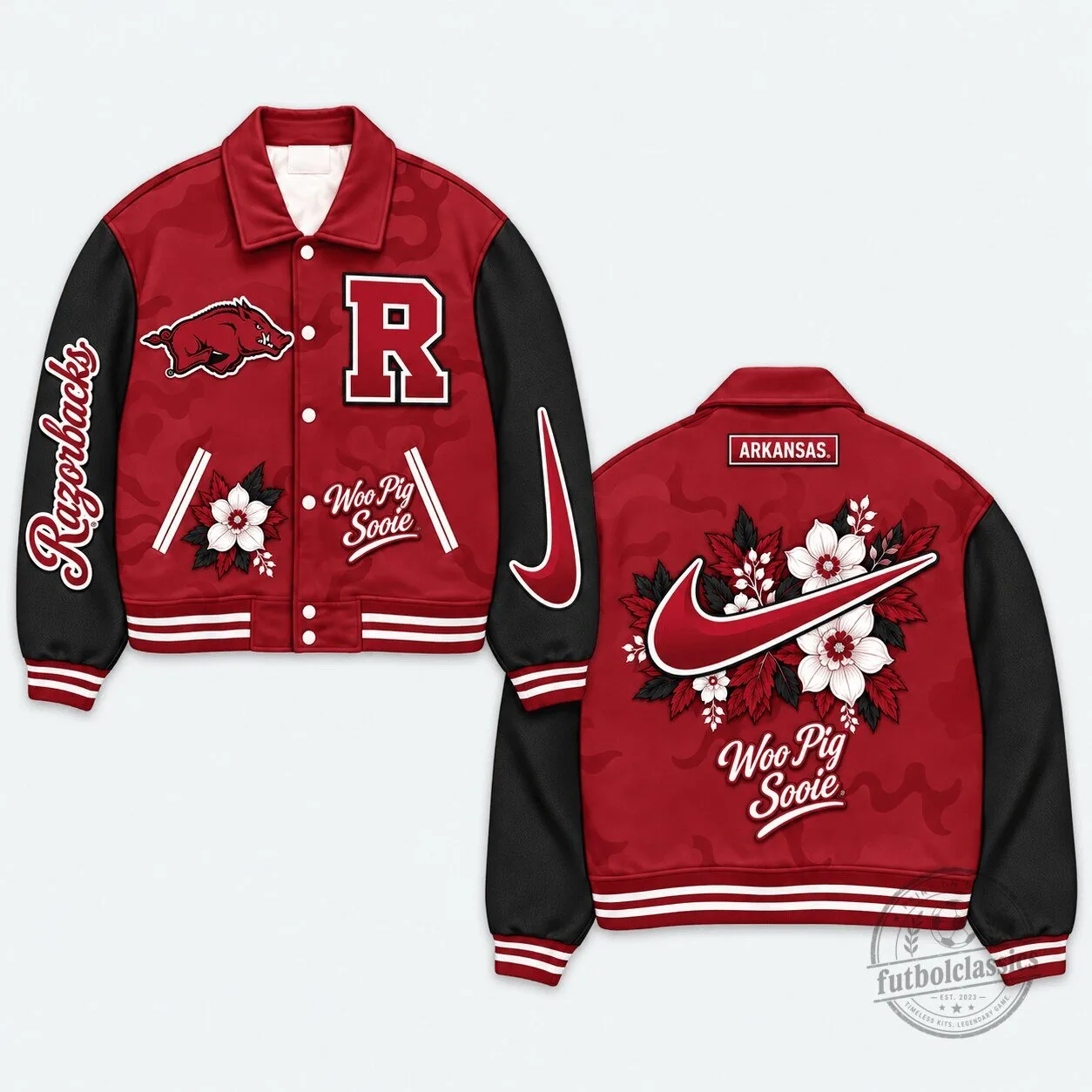Arkansas Razorbacks Floral Embroidered Varsity Jacket