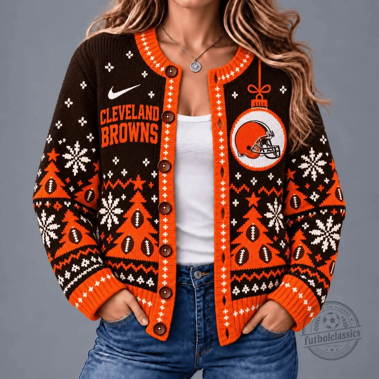 Cleveland Browns Ugly Christmas Sweater Cardigan for Women