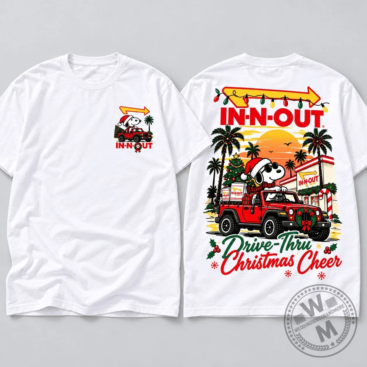 Snoopy In-N-Out Drive-Thru Christmas Cheer Holiday Graphic T-Shirt