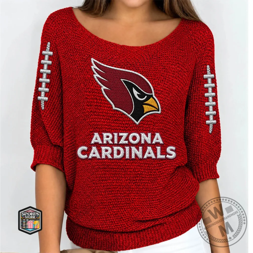Arizona Cardinals Women's Red Football Stitch Knit Sweater Top Arizona Cardinals Women's Red Football Stitch Knit Sweater Top