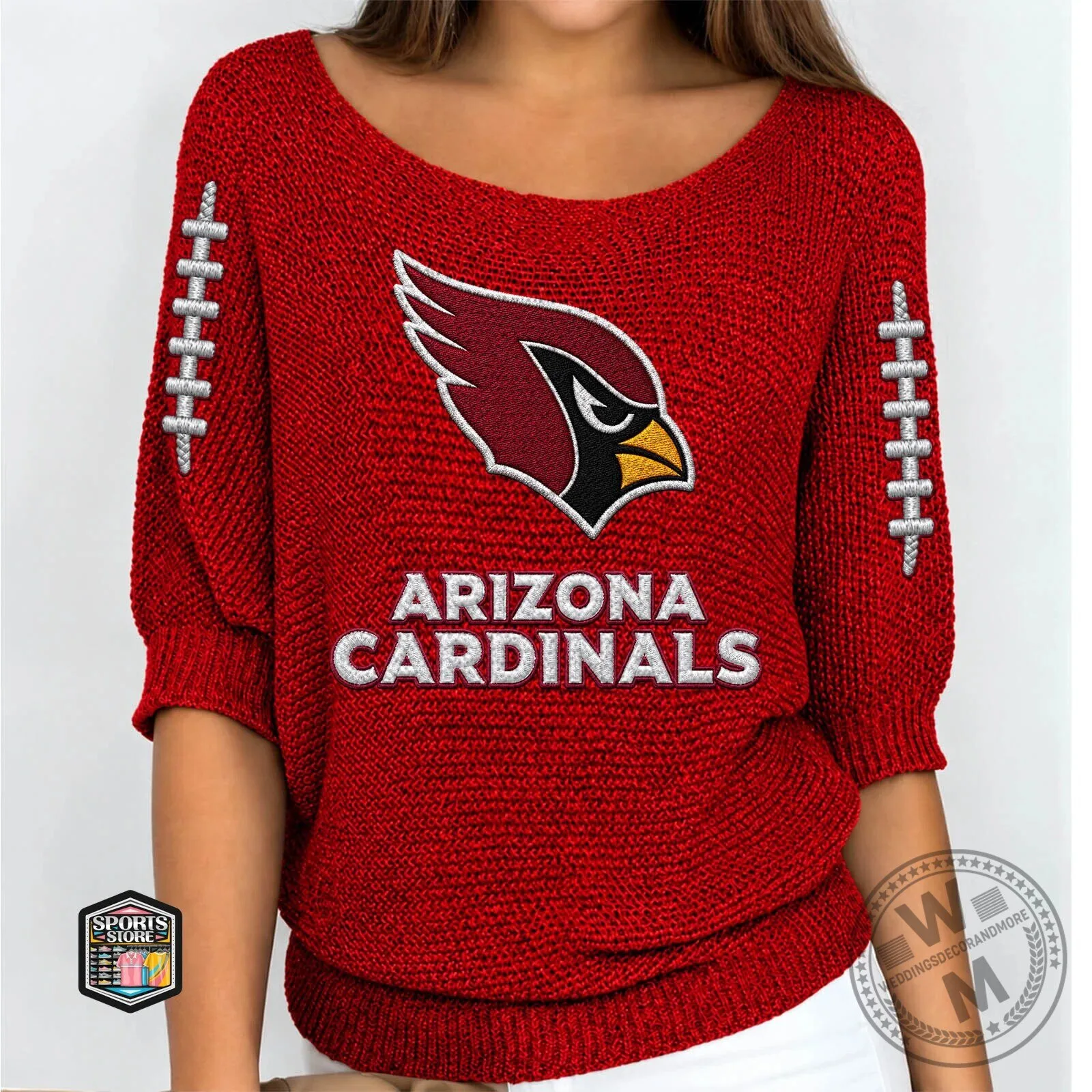 Arizona Cardinals Women's Red Football Stitch Knit Sweater Top 1 Arizona Cardinals Women
