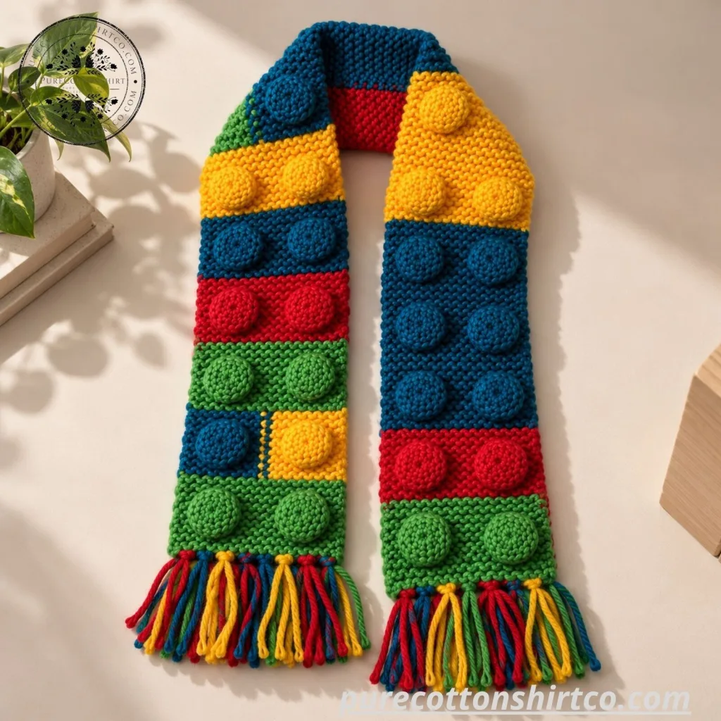 Knitting Lego Patterned Scarf - Handmade Colorful Toy LEGO Patterned Winter Scarf