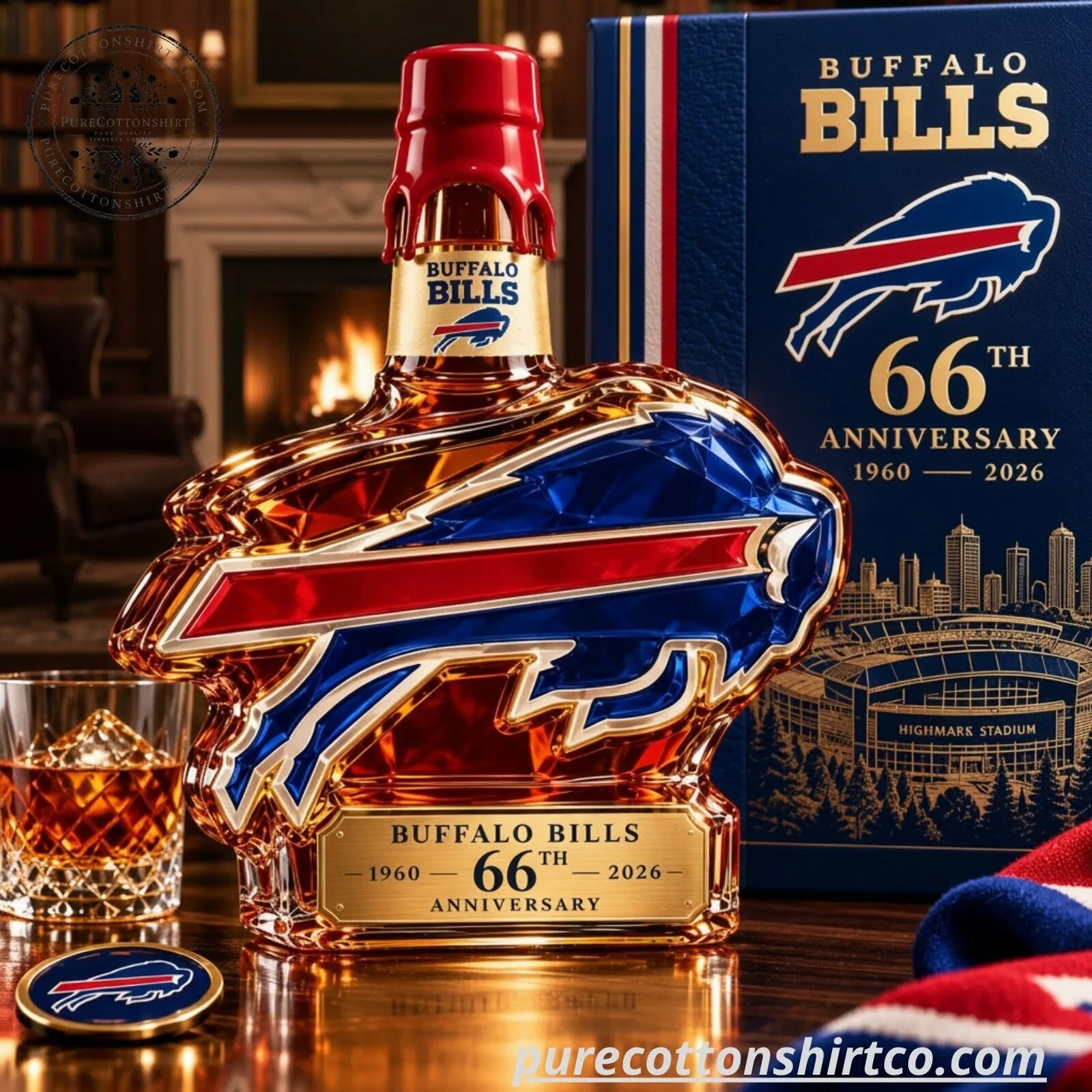 Buffalo Bills 66th Anniversary Glass Whiskey Decanter - Commemorative Football Barware Gift 4 Buffalo Bills 66th Anniversary Glass Whiskey Decanter - Commemorative Football Barware Gift