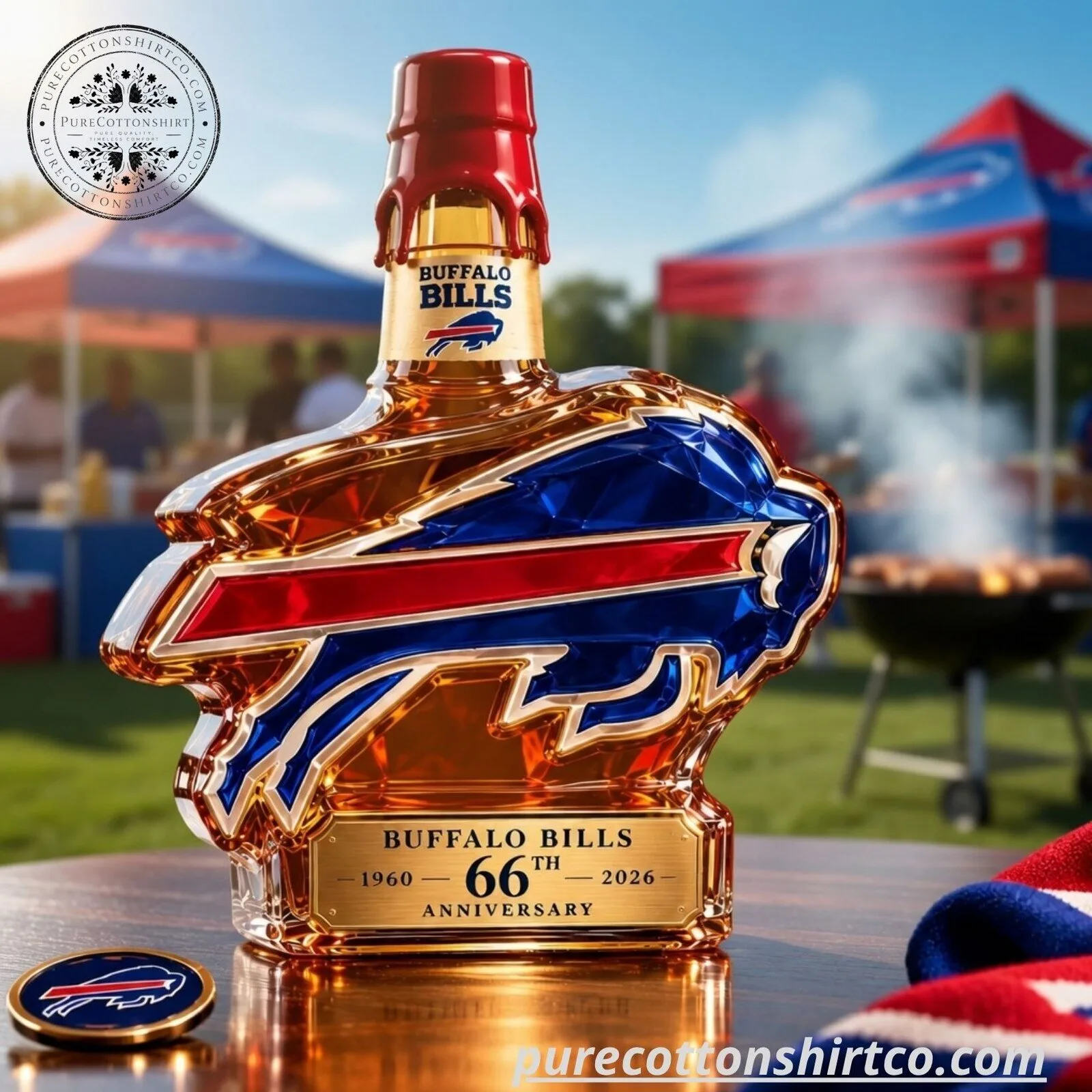 Buffalo Bills 66th Anniversary Glass Whiskey Decanter - Commemorative Football Barware Gift 5 Buffalo Bills 66th Anniversary Glass Whiskey Decanter - Commemorative Football Barware Gift