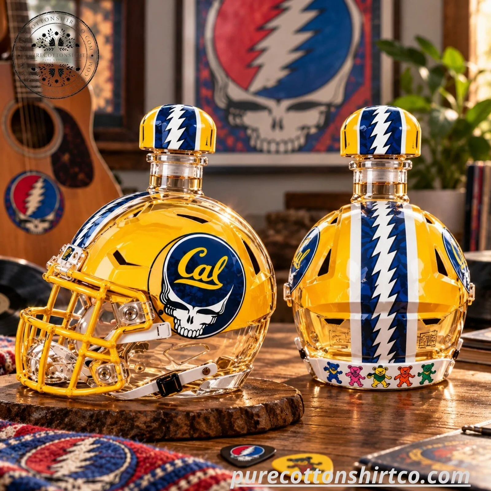 Cal Unveils x Grateful Dead “Steal Your Face” Football Helmets Whiskey Decanter Bottle - Steal Your Face Barware Gift