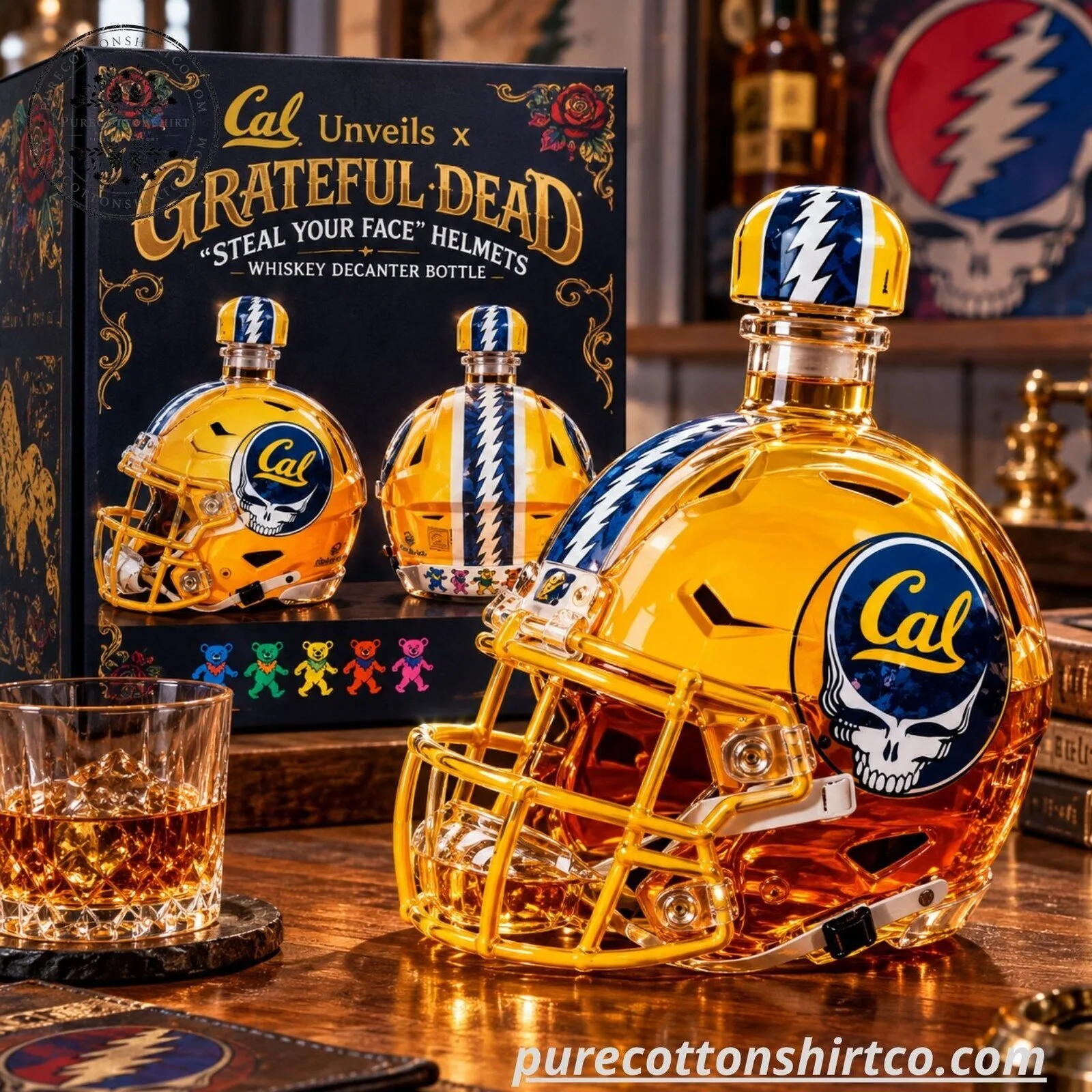 Cal Unveils x Grateful Dead “Steal Your Face” Football Helmets Whiskey Decanter Bottle - Steal Your Face Barware Gift 6 Cal Unveils x Grateful Dead “Steal Your Face” Football Helmets Whiskey Decanter Bottle - Steal Your Face Barware Gift