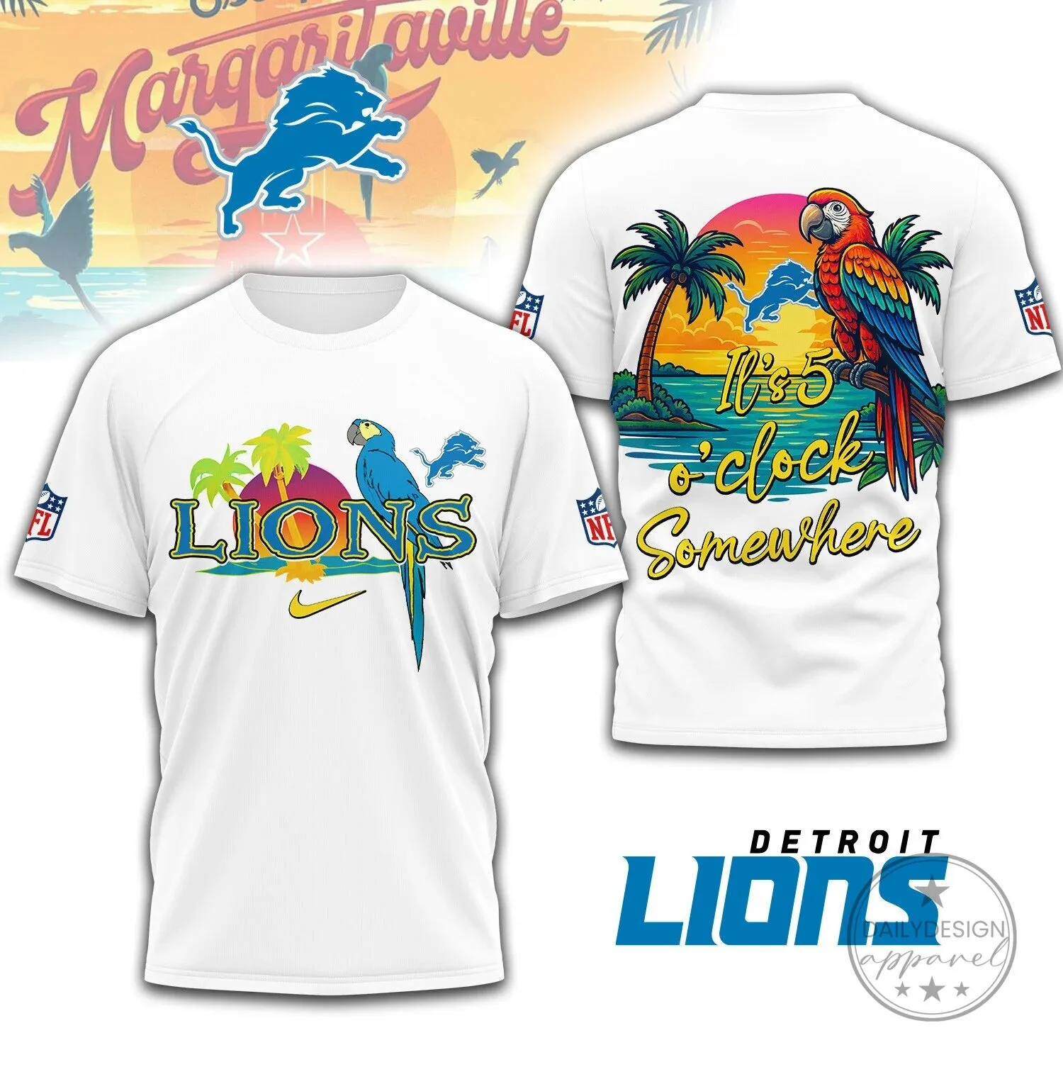 Detroit Lions Shirt It’s 5 O’Clock Somewhere Margaritaville T-Shirt