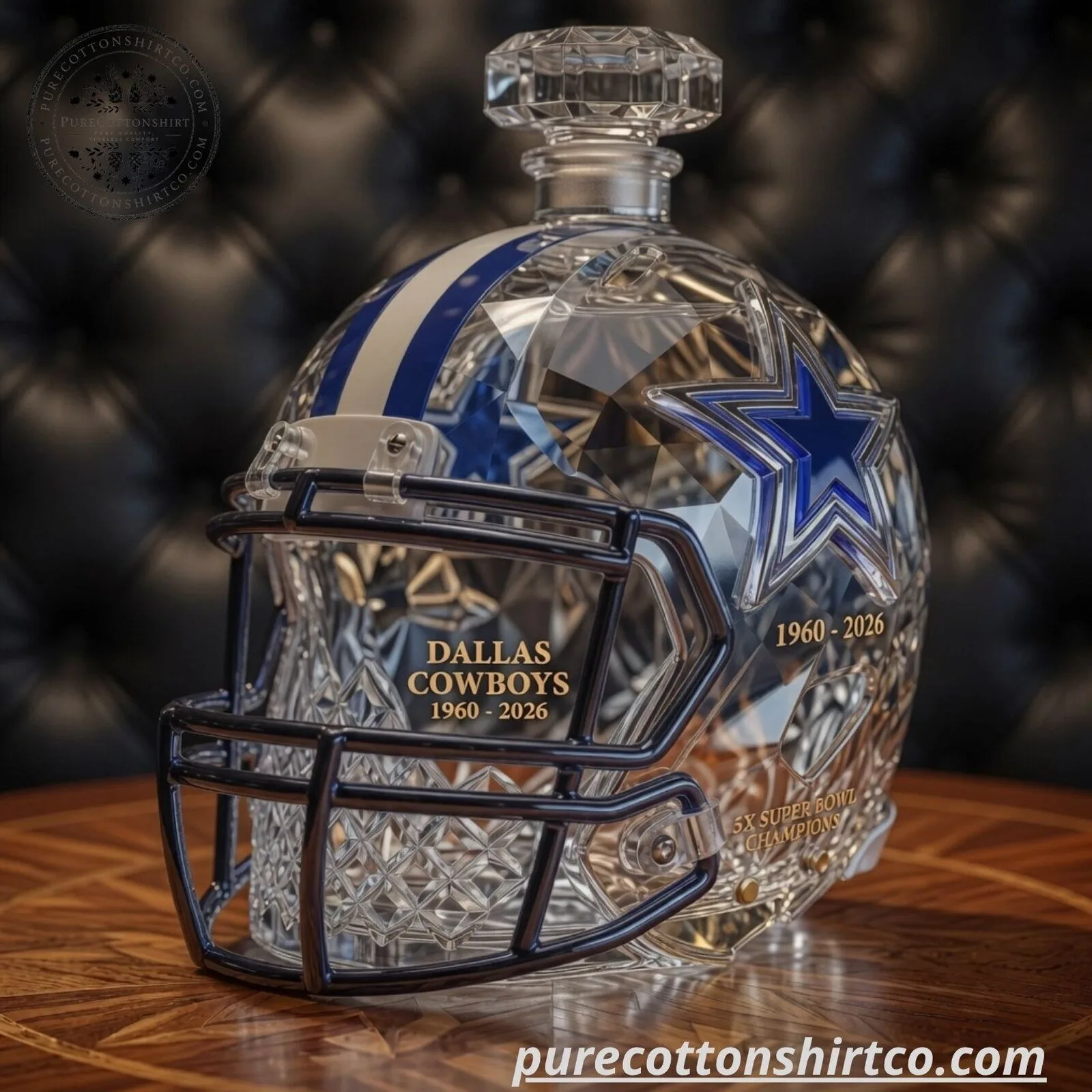 Dallas Cowboys Football Helmet Glass Whiskey Decanter - 1960-2026 Commemorative Barware Gift