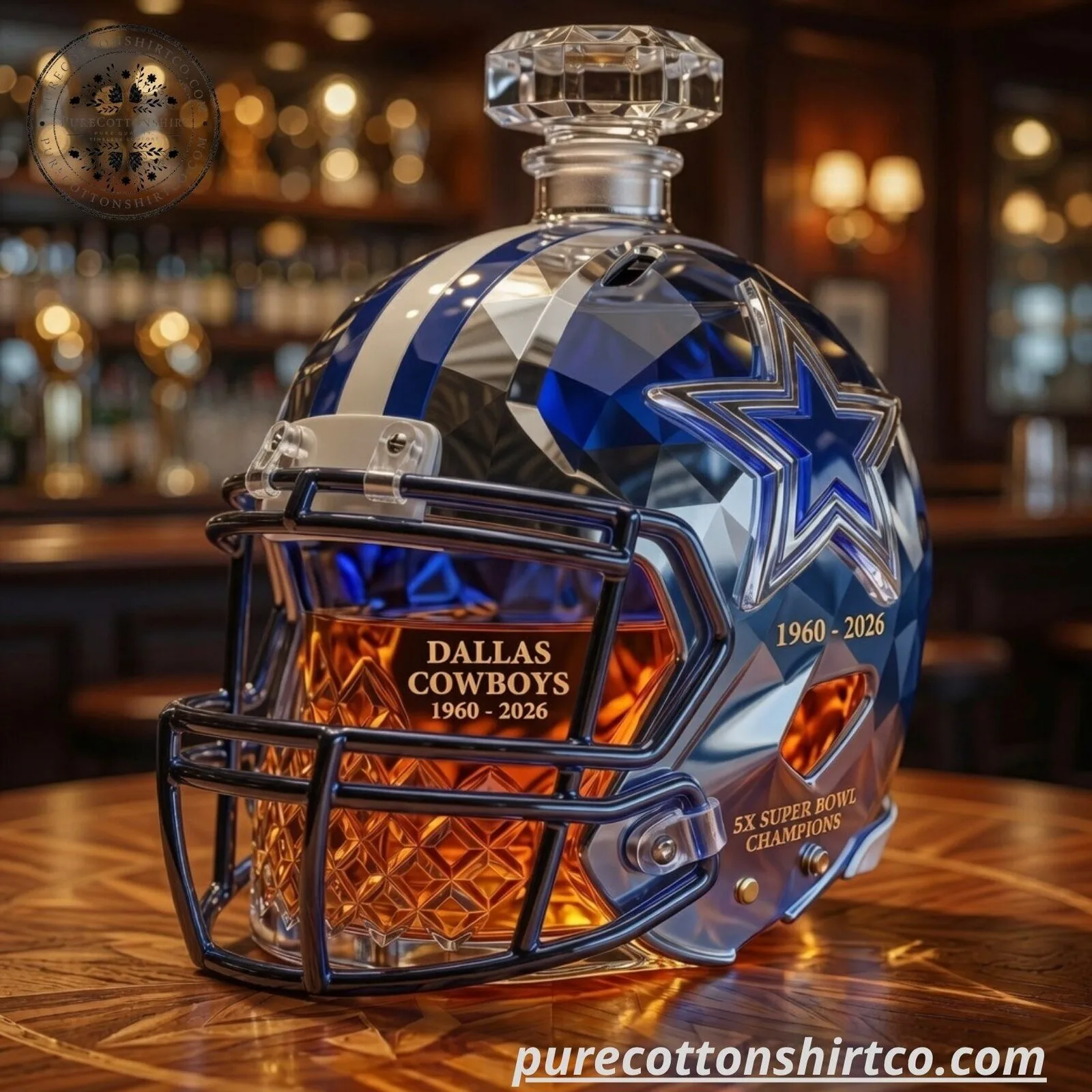 Dallas Cowboys Football Helmet Glass Whiskey Decanter - 1960-2026 Commemorative Barware Gift 4 Dallas Cowboys Football Helmet Glass Whiskey Decanter - 1960-2026 Commemorative Barware Gift