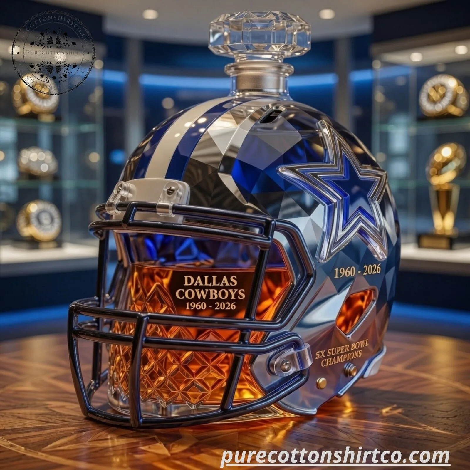 Dallas Cowboys Football Helmet Glass Whiskey Decanter - 1960-2026 Commemorative Barware Gift 5 Dallas Cowboys Football Helmet Glass Whiskey Decanter - 1960-2026 Commemorative Barware Gift