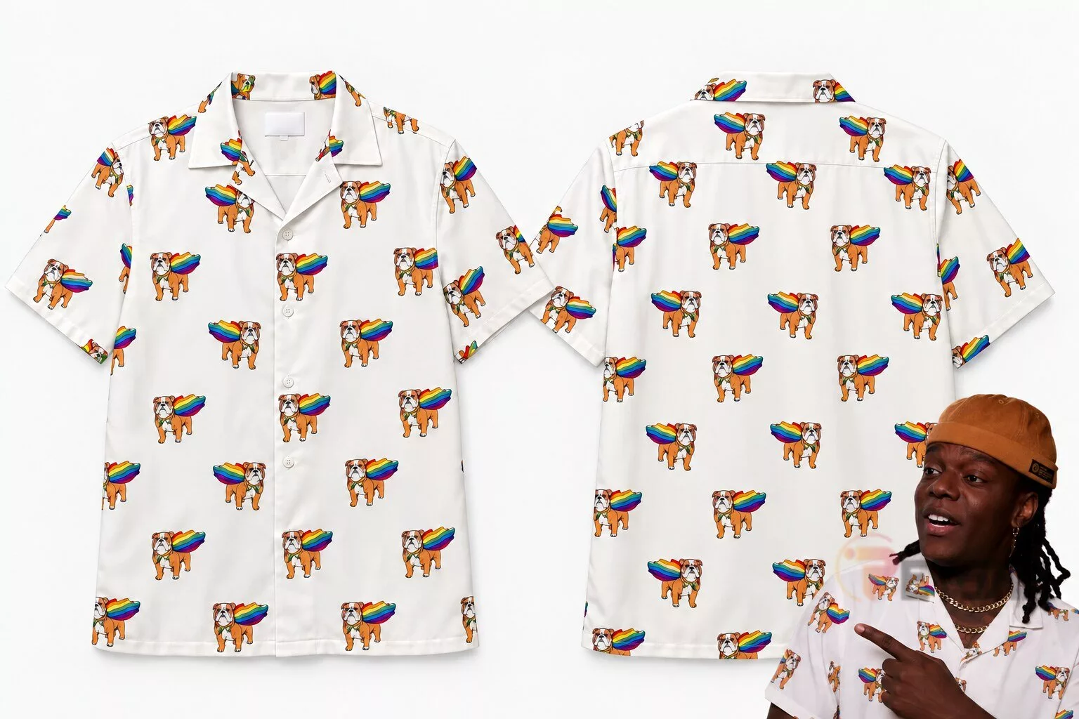 Rupauls Drag Race S18 Vita VonTesse Starr Dogs with Rainbow Cape Hawaiian Shirt