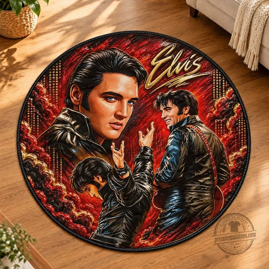 Elvis Presley Rock and Roll Music Legend Round Area Rug