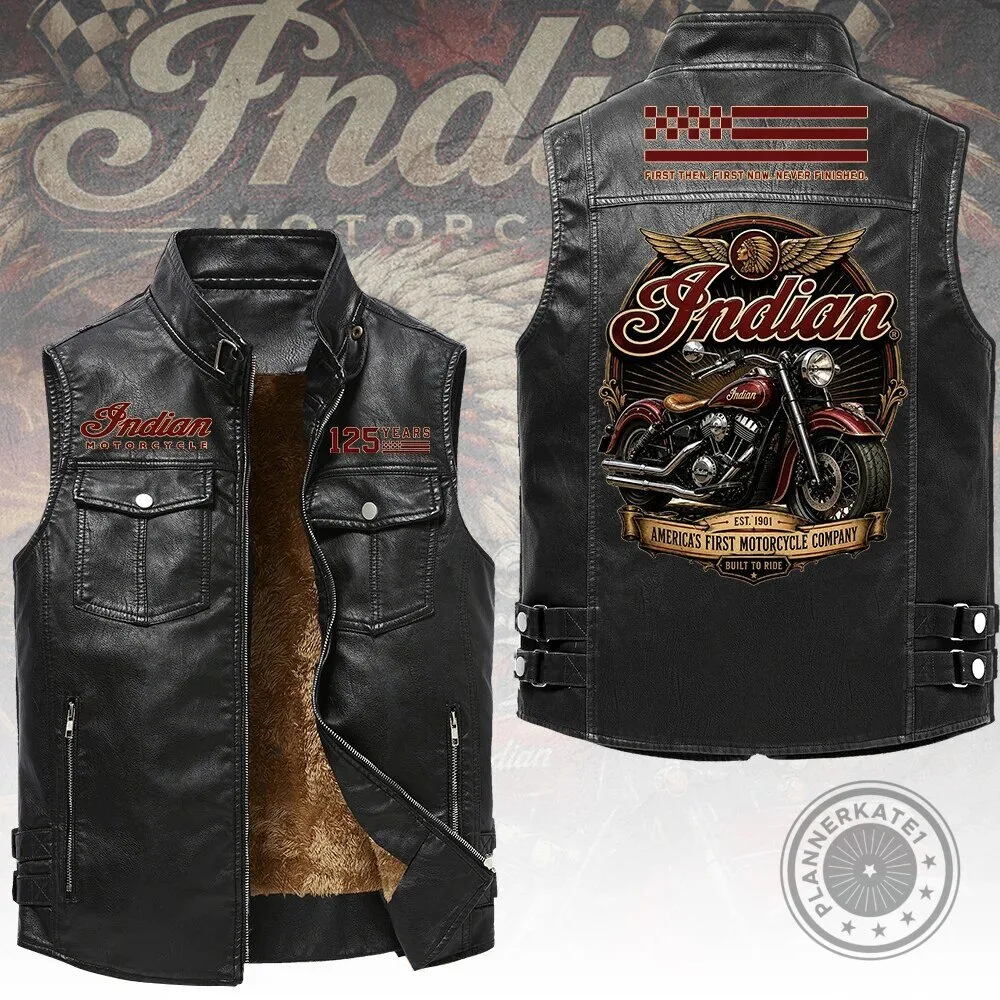 Sleeveless Leather Vest for Indian Motorcycle 125th Anniversary