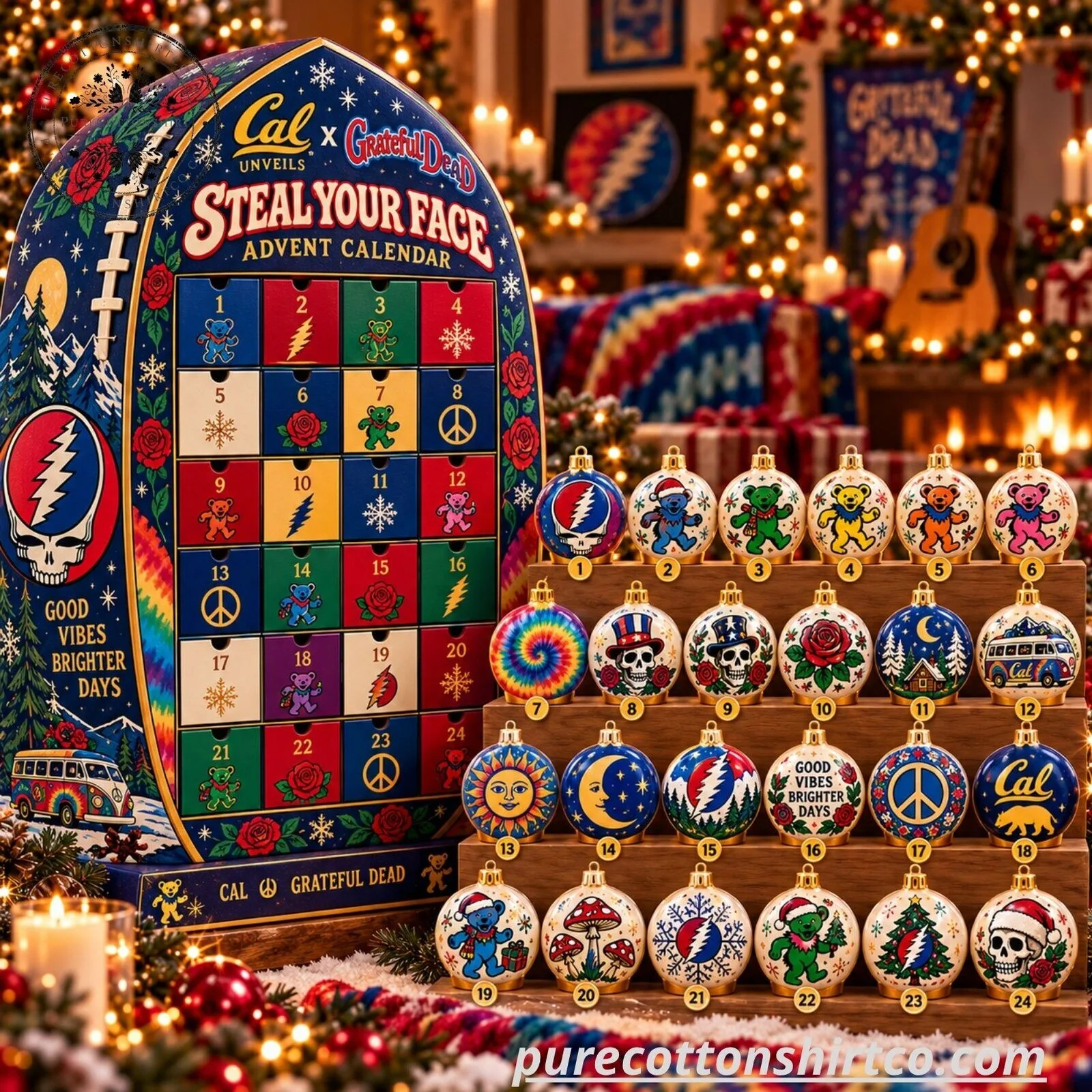 Cal Bears x Grateful Dead Steal Your Face Advent Calendar - Christmas Countdown Box with 24 Ornaments