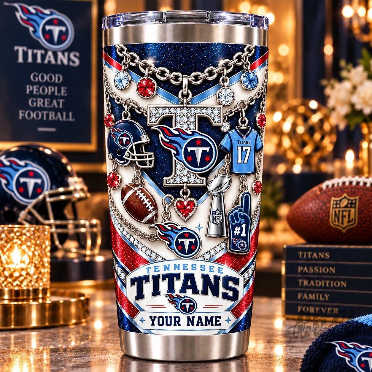 Tennessee Titans NFL Personalized Sparkle Tumbler with Name for Football Fans