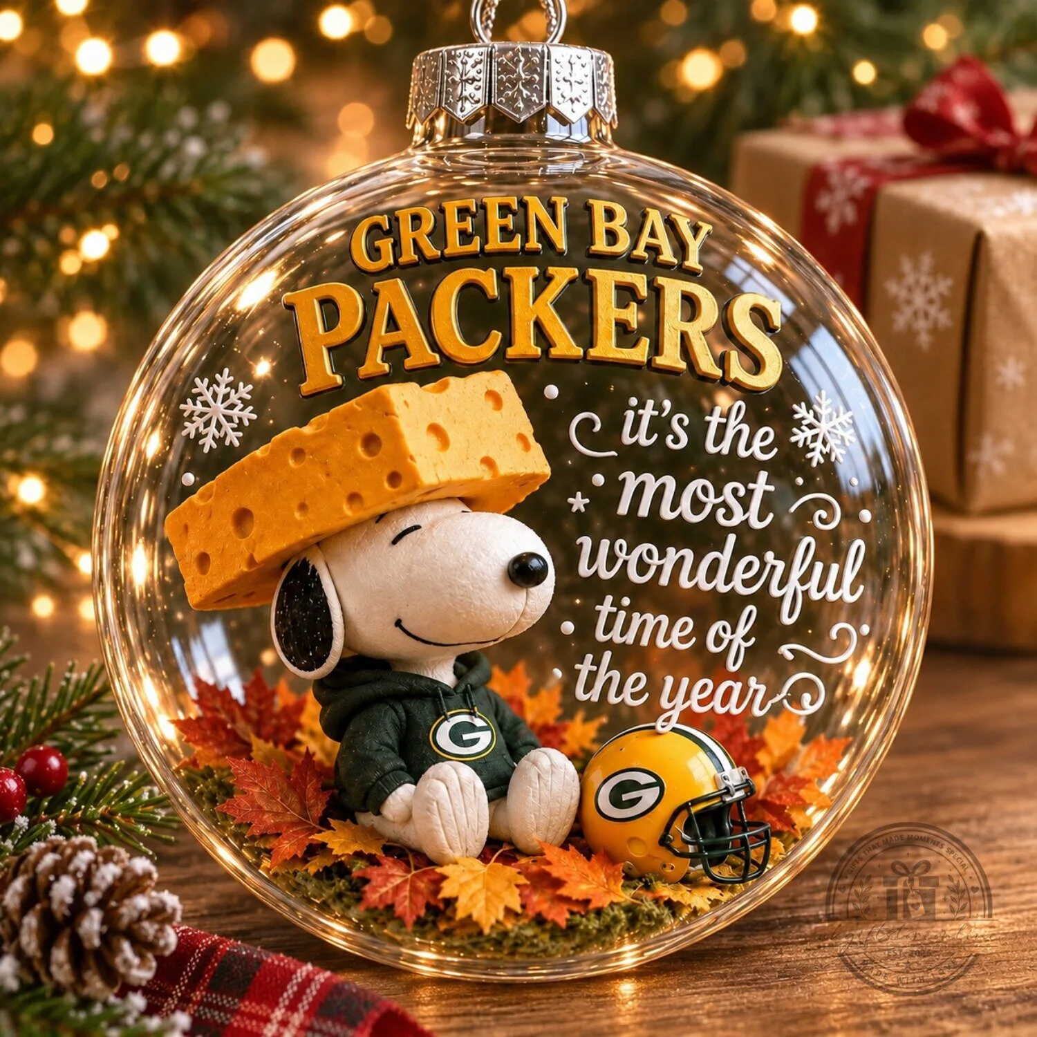 Green Bay Packers Snoopy Christmas Globe Ornament 2026