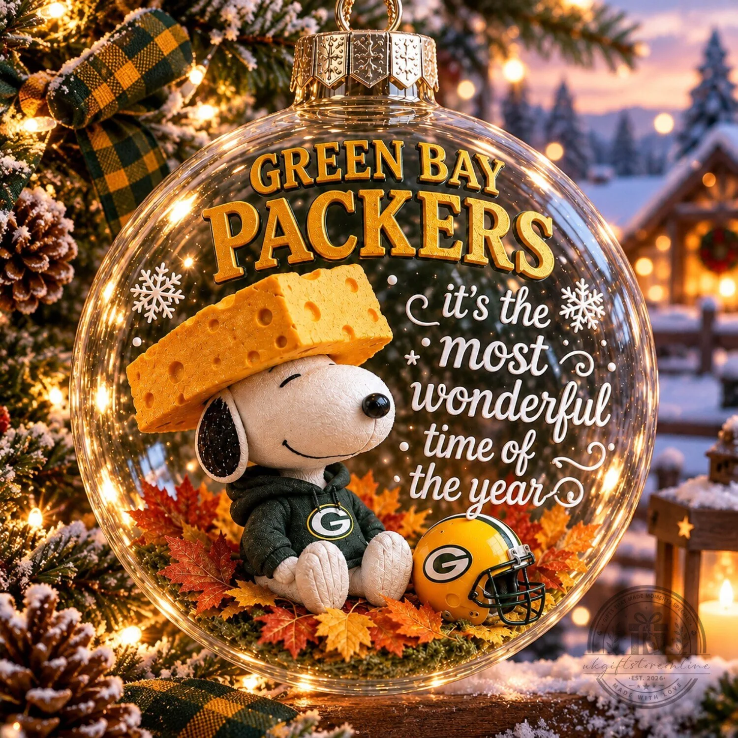 Green Bay Packers Snoopy Christmas Globe Ornament 2026 3 Green Bay Packers Snoopy Christmas Globe Ornament 2026