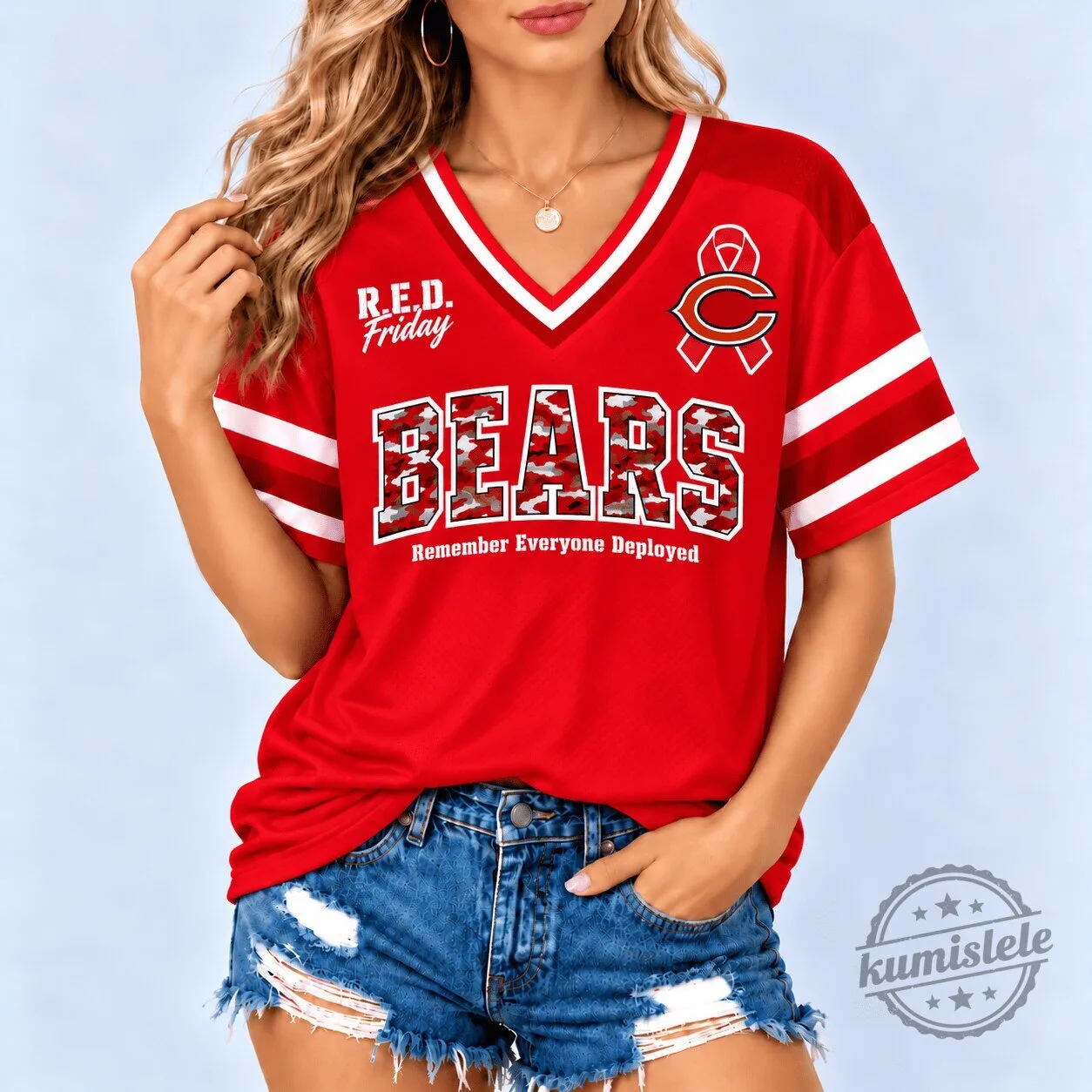 Chicago Bears Remember Everyone Deployed R.E.D. Friday Women's V-Neck T-Shirt