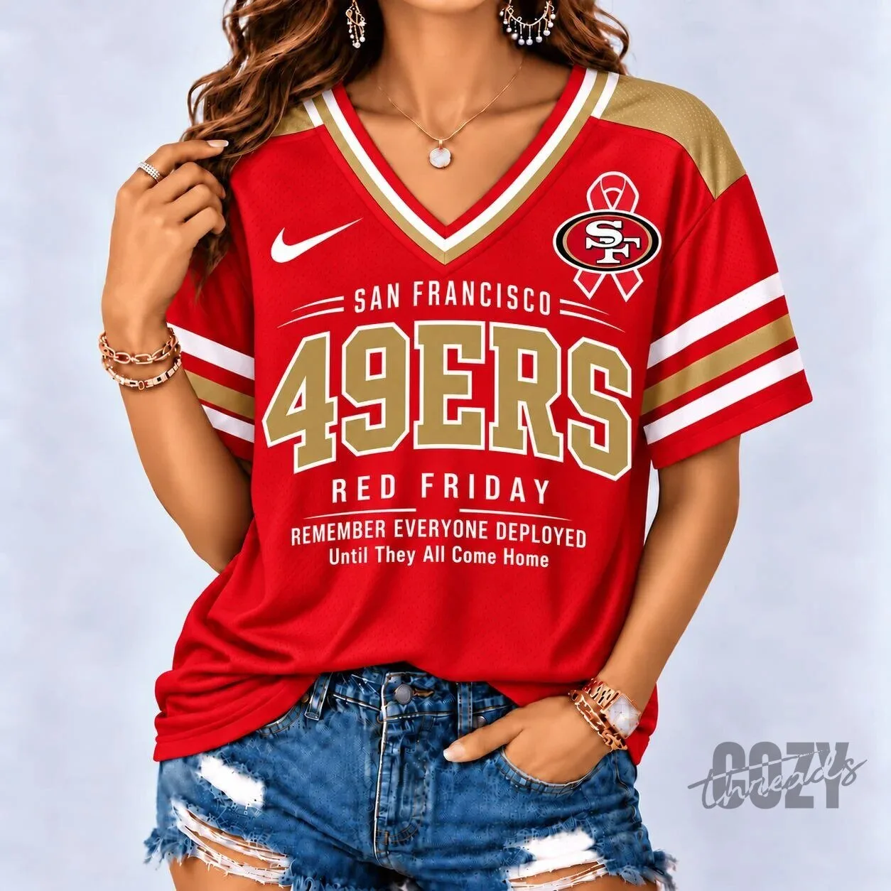 San Francisco 49ers Red Friday Remember Everyone Deployed Football Jersey