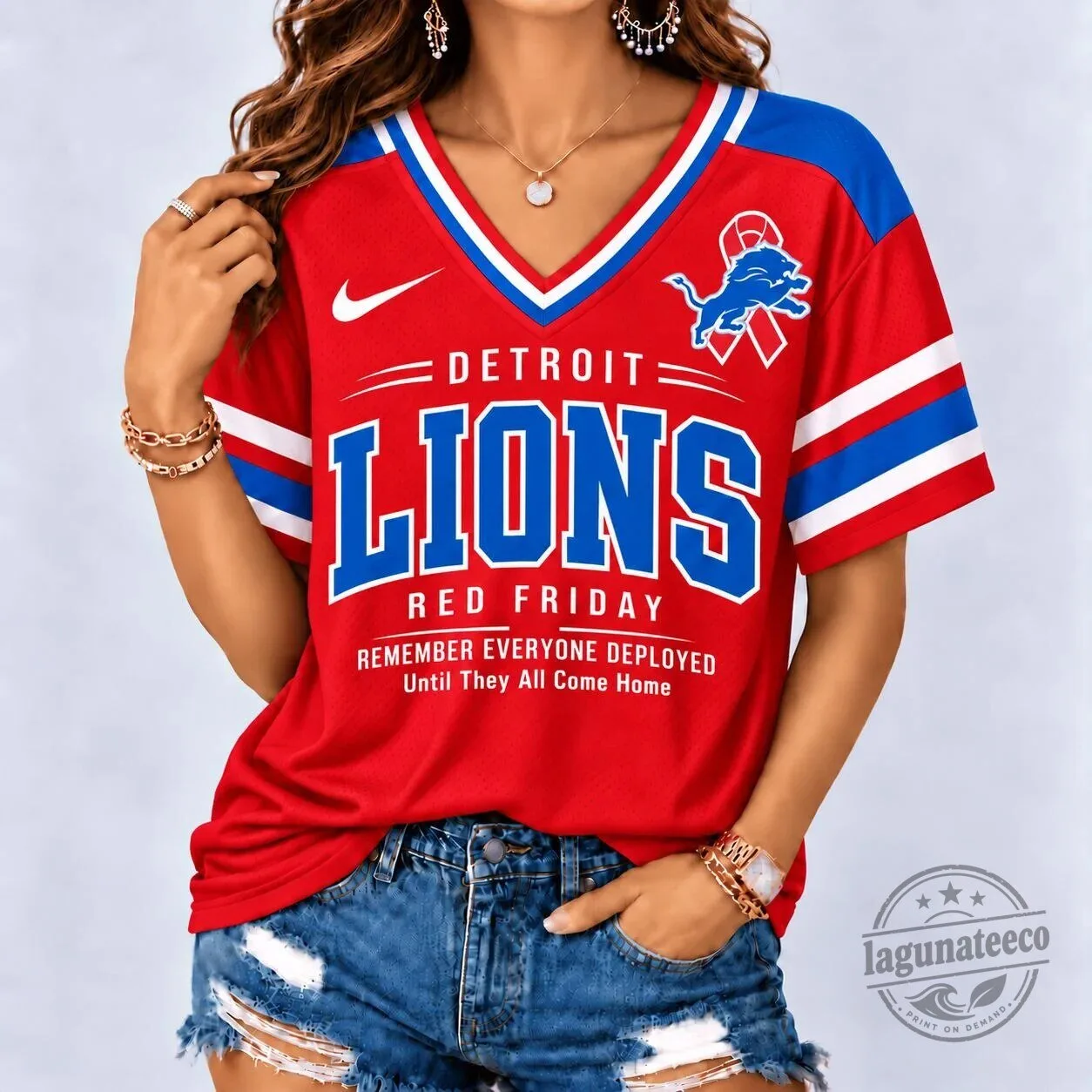 Detroit Lions Remember Everyone Deployed Red Friday Football Jersey