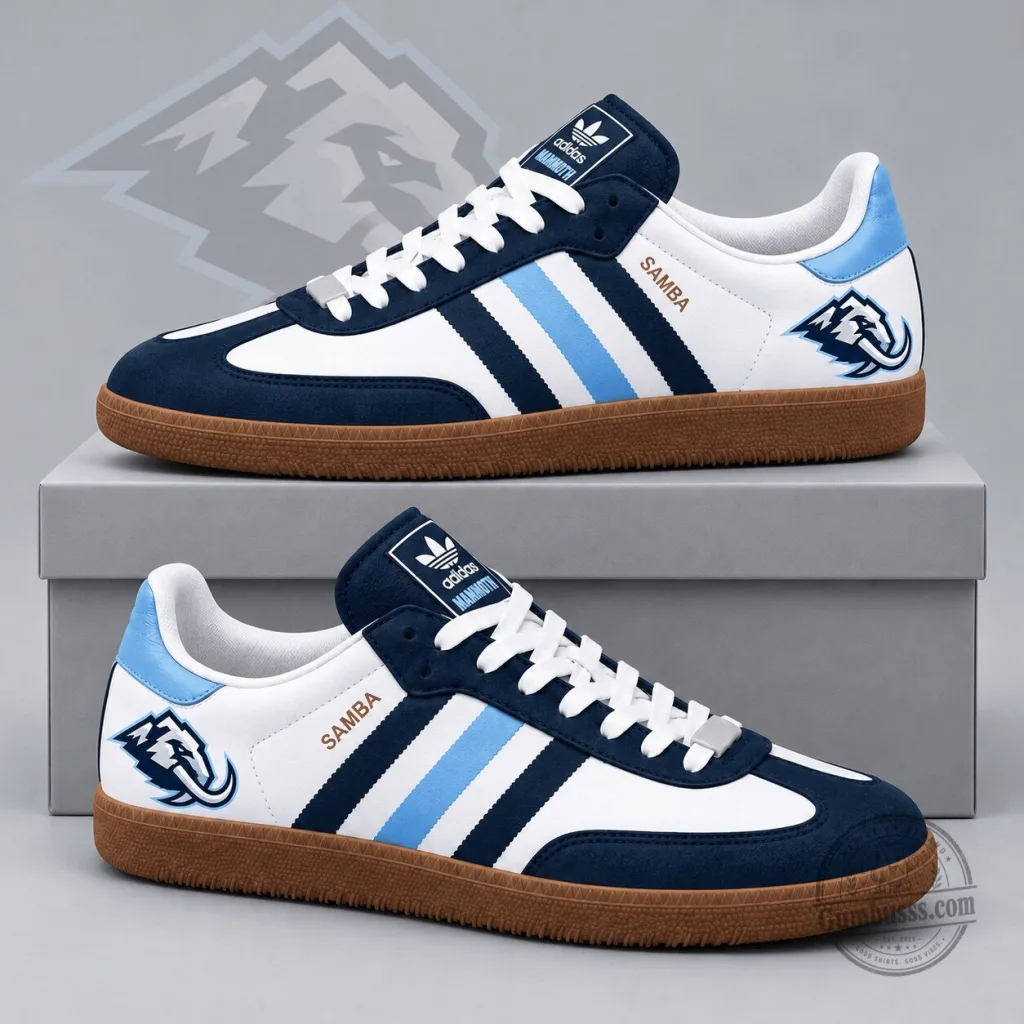 Utah Mammoth Hockey Team Blue and White Samba Style Casual Shoes Utah Mammoth Hockey Team Blue and White Samba Style Casual Shoes