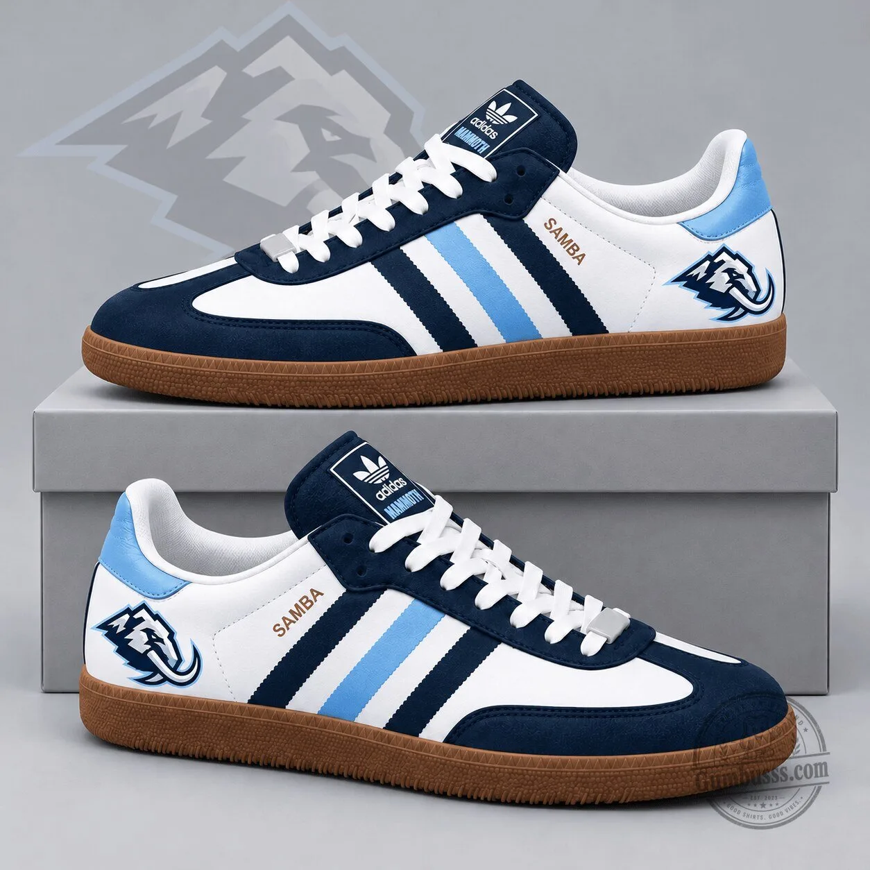 Utah Mammoth Hockey Team Blue and White Samba Style Casual Shoes 1 Utah Mammoth Hockey Team Blue and White Samba Style Casual Shoes