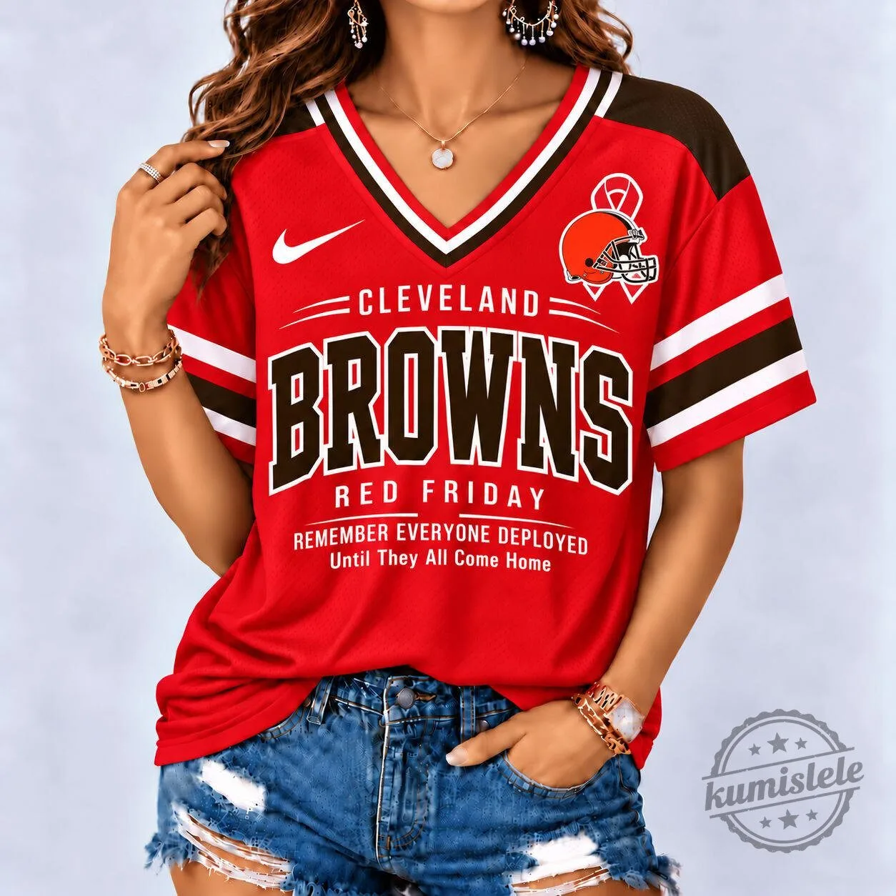 Cleveland Browns Red Friday Remember Everyone Deployed Until They All Come Home Jersey