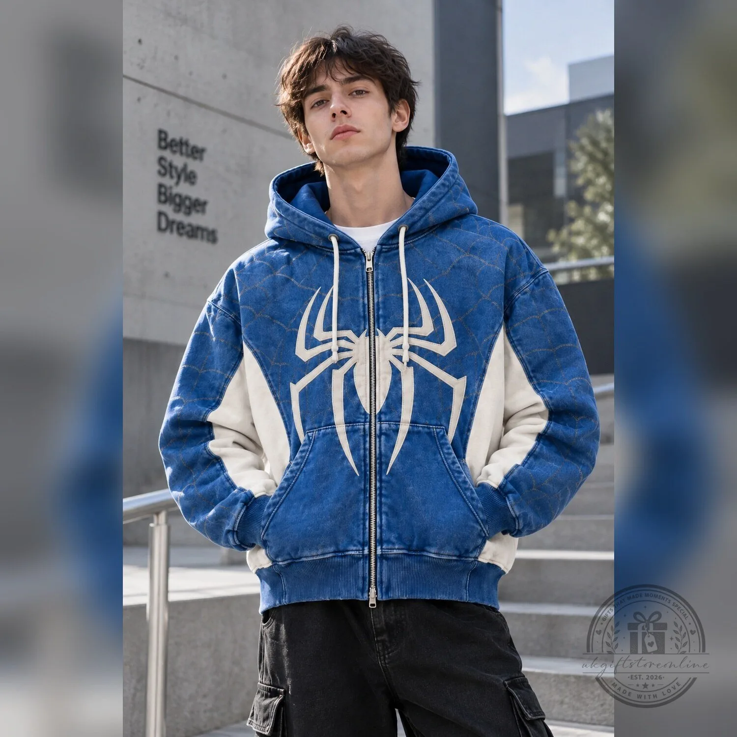 Dodgers x Spidey Marvel Zip Hoodie Web Pattern Streetwear Jacket 5 Godzilla 2026 Christmas Collectible Figure