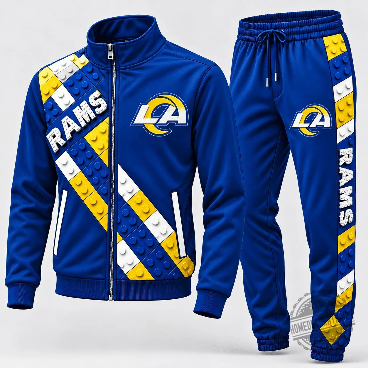 Los Angeles Rams Football Team Blue and Yellow Block Fusion Tracksuit Hoodie