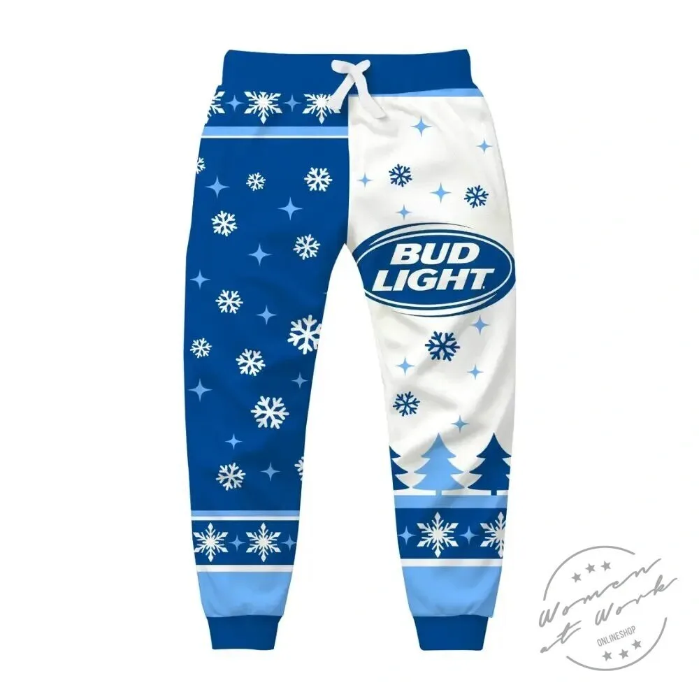 Bud Light Beer Blue White Snowflake Christmas Holiday Jogger Pants