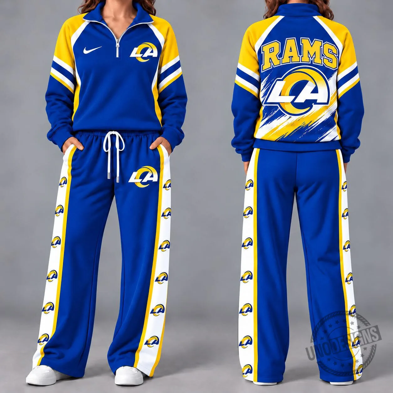Los Angeles Rams Women's Royal Blue and Yellow Quarter-Zip Pullover Hoodie