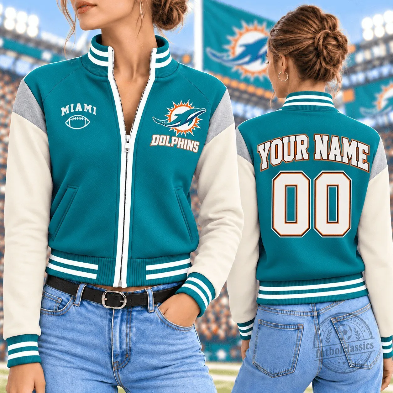 Miami Dolphins Personalized Football Team Varsity Jacket