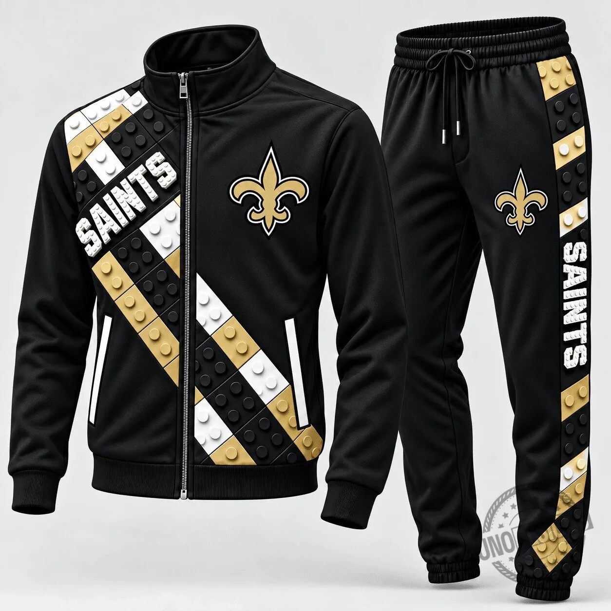 New Orleans Saints Football Team Black Gold Block Fusion Tracksuit Set