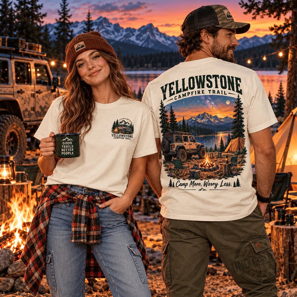 Yellowstone Campfire Trail Graphic T-Shirt for Jeep Campers and Nature Lovers 1 Yellowstone Campfire Trail Graphic T-Shirt for Jeep Campers and Nature Lovers
