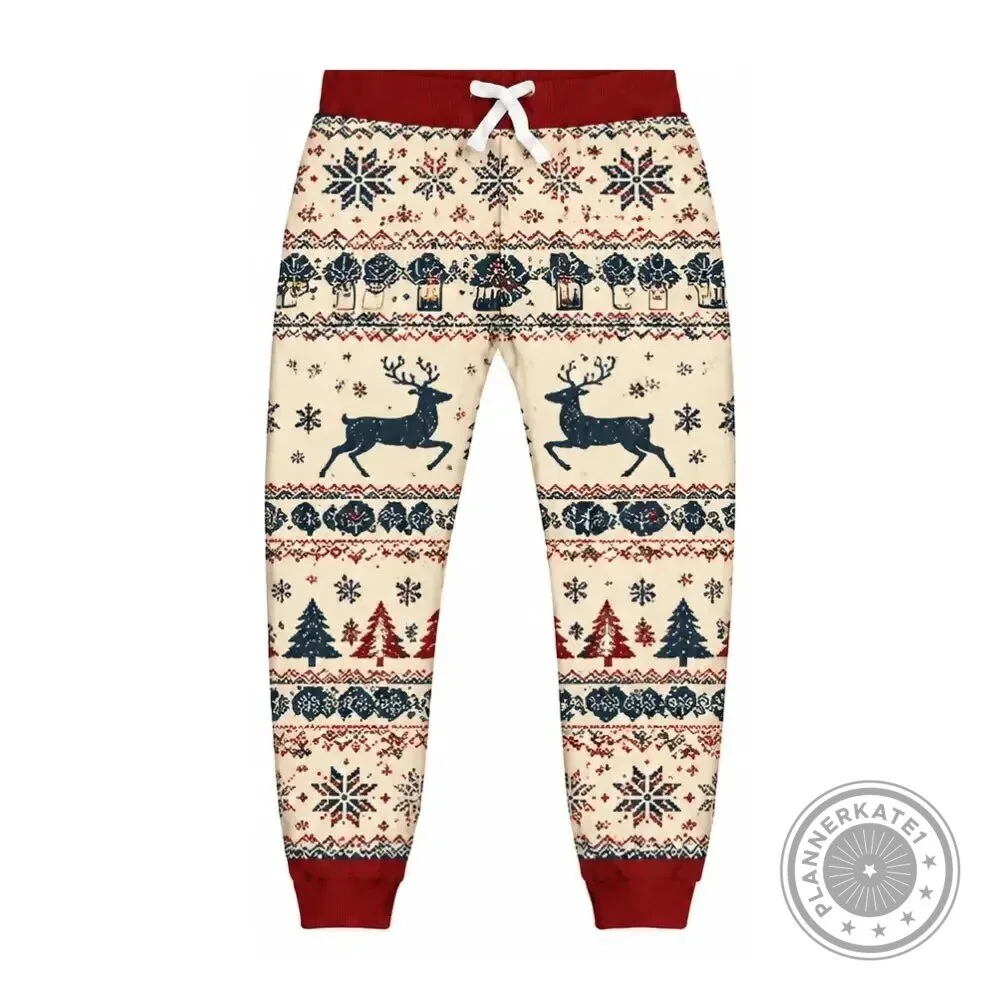 Christmas Reindeer Snowflake Pattern Holiday Jogger Sweatpants for Men