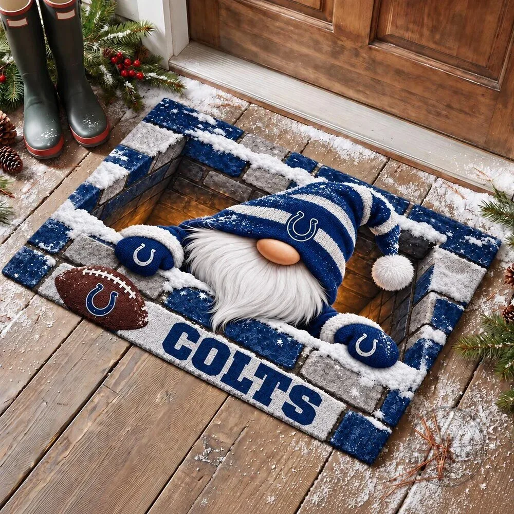 Indianapolis Colts Football Gnome Winter Snow Doormat