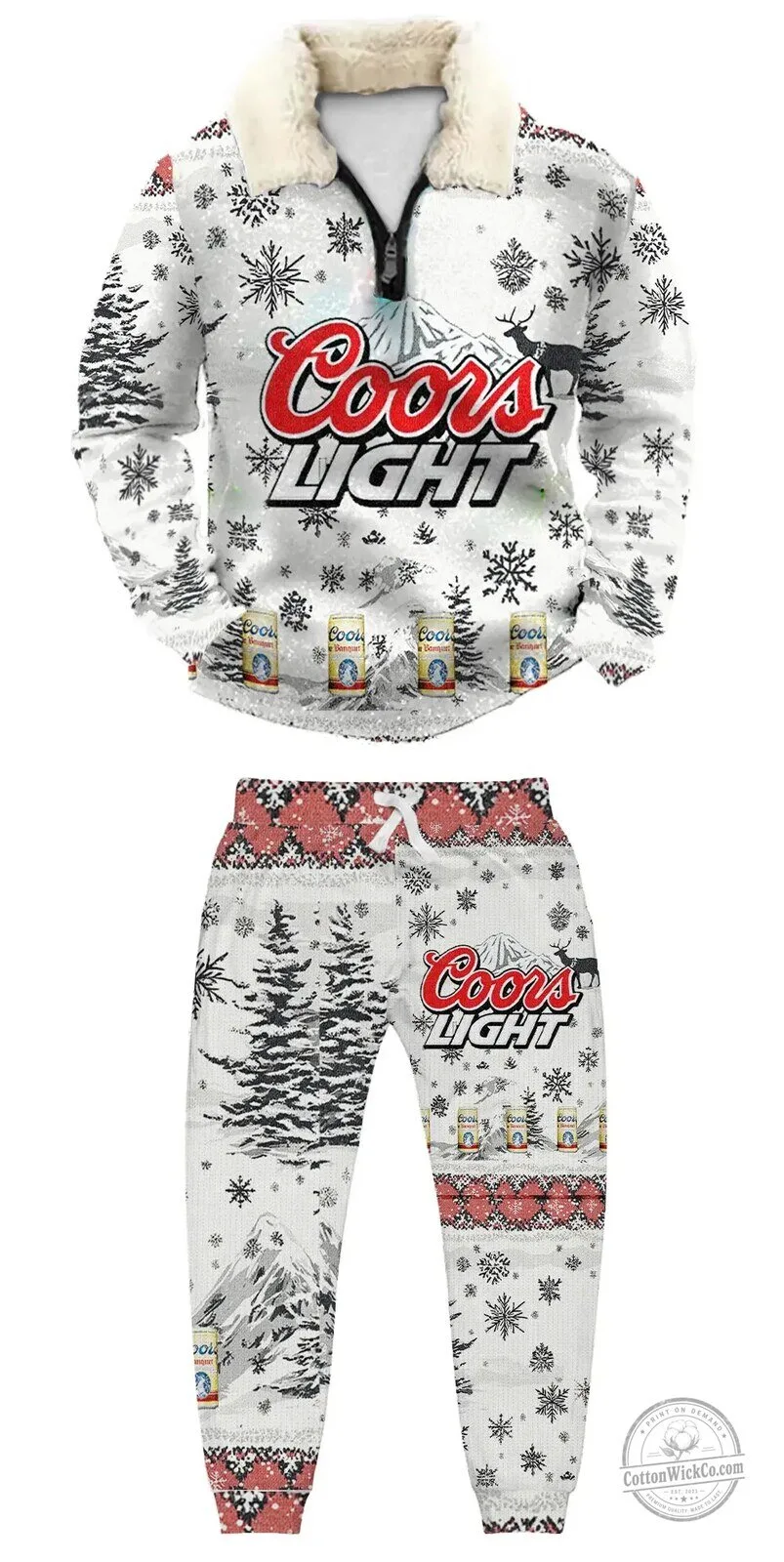 Coors Light Beer Ugly Christmas Winter Wonderland Quarter Zip Sweatshirt
