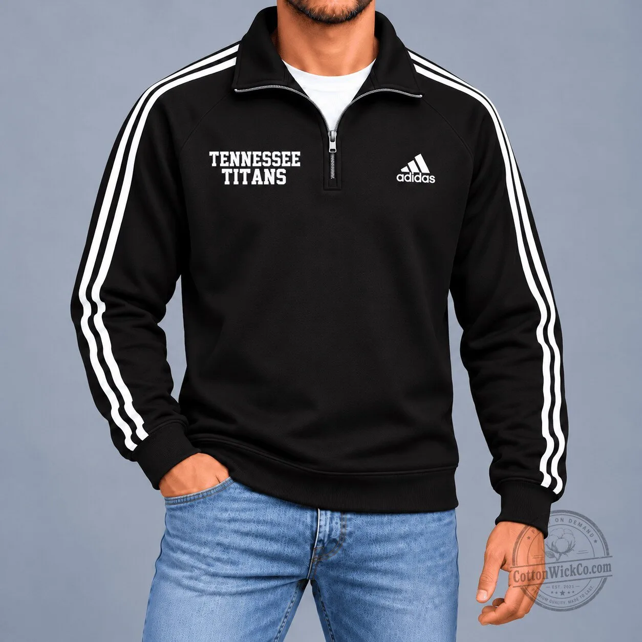 Tennessee Titans NFL Classic Black And White Stripe Quarter-Zip Sweatshirt