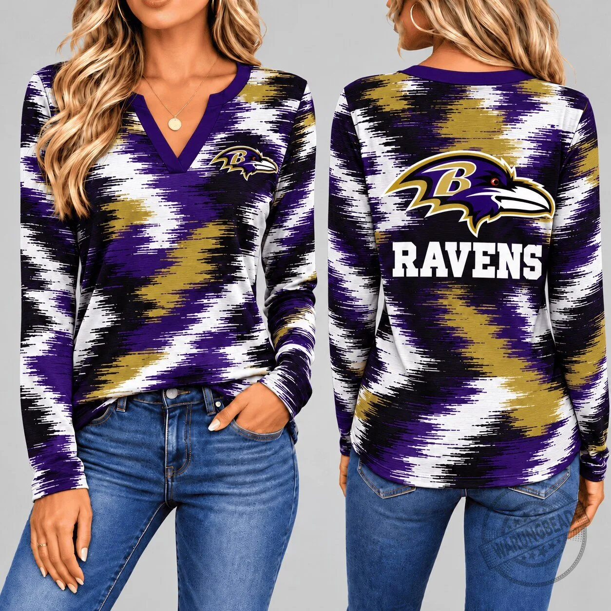 Baltimore Ravens Dynamic Brushstroke V-Neck Long-Sleeve Shirt