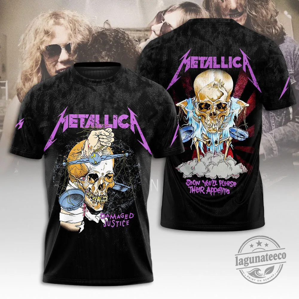 Metallica And Justice For All Album Cover Skull Graphic Black T-Shirt
